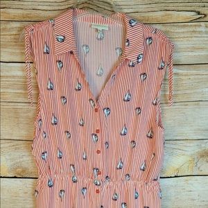 ModCloth Sailboat Red Stripe Its Best To Impress Romper Size Large